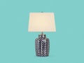Geometric Blue And White Ceramic Table Lamp Shade Royalty Free Stock Photo