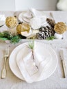 Scandinavian style table set for Christmas dinner. Royalty Free Stock Photo