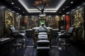 A stylish tattoo parlor with a 3D tattoo art wall,