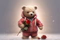 Stylish teddybear with red rose. Generative ai Royalty Free Stock Photo