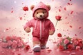 Stylish teddybear with red rose. Royalty Free Stock Photo