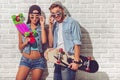 Stylish teenage couple Royalty Free Stock Photo