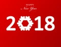 Stylish text design 2018 with snowflake for Happy New Year celebration. Red background paper Royalty Free Stock Photo