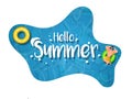 Stylish text of Hello Summer with top view of relaxing man and swimming ring.