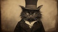 Stylish Tintype Photography: 19th Century Cat In Top Hat