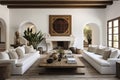 Stylish traditional villa living room design with arched doorways