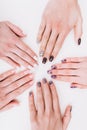 Stylish trendy manicure. Women`s hands. Advertising nail salon. Manicure.