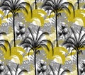 Stylish tropical print in four colors with palms and monstera