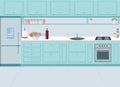 Stylish kitchen design with household appliances. Vector drawing Royalty Free Stock Photo