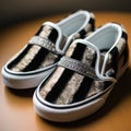 Stylish Vans Slip On Sneakers With Feathers And Silver