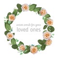 Stylish vector wreath round frame from creamy rose flowers with Royalty Free Stock Photo