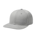 A stylish and versatile light gray snapback baseball cap with a classic five-panel design and adjustable strap Royalty Free Stock Photo