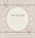 Stylish vintage oval frame with classic ornament, bows and place