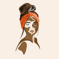 Stylish vitiligo woman portrait vector illustration in modern style.Beauty skin.World vitiligo day June 25