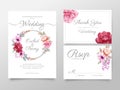 Stylish watercolor floral wedding invitation cards template set. Editable invite, thank you, rsvp cards vector design Royalty Free Stock Photo