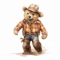 Stylish Watercolor Illustration Of A Cowboy Teddy Bear