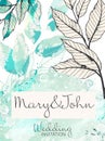 Stylish watercolor outline leaves elegant wedding iÃâvitation template