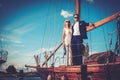 Stylish wealthy couple on a luxury yacht Royalty Free Stock Photo