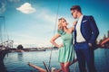 Stylish wealthy couple on a luxury yacht Royalty Free Stock Photo
