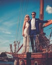 Stylish wealthy couple on a luxury yacht Royalty Free Stock Photo