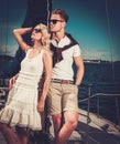 Stylish wealthy couple on yacht Royalty Free Stock Photo