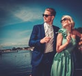 Stylish wealthy couple on a yacht Royalty Free Stock Photo
