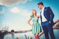 Stylish wealthy couple on a yacht Royalty Free Stock Photo