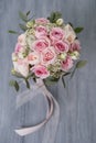 stylish wedding attributes of bride. classic bride& x27;s bouquet Royalty Free Stock Photo