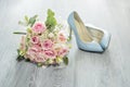 stylish wedding attributes of bride. classic bride& x27;s bouquet Royalty Free Stock Photo