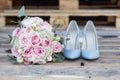 stylish wedding attributes of bride. classic bride's bouquet