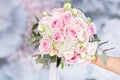 stylish wedding attributes of bride. classic bride& x27;s bouquet Royalty Free Stock Photo