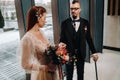 Stylish wedding couple in the interior. Glamorous bride and groom