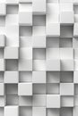 Stylish white cube boxes arranged in a random offset pattern, creating a minimalist background template with a fade-out effect Royalty Free Stock Photo