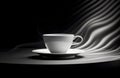 stylish white cup of tea or coffee with steam on black background, swirl and wave pattern, drink concept with elegant Royalty Free Stock Photo