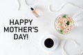 Stylish white flat lay with congratulations Mother`s Day