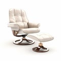 Stylish White Leather Recliner And Ottoman - Danish Golden Age Inspired