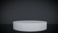 Stylish white minimalist pedestal in dark studio environment.