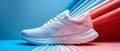 Concept Shoe Photography, White Stylish White Sneaker Minimalist Elegance on a Colorful Backdrop