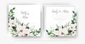 Stylish, winter season floral wedding invite, invitation, greeting card vector template set. Ivory white Poinsettia flower,