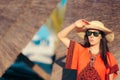 Tourist Girl Wearing Fashion Sunglasses in Summer Holiday Royalty Free Stock Photo