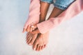 Stylish woman hands and feet with beautiful french manicure and pedicure Royalty Free Stock Photo