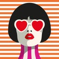 Stylish woman with heart glasses and bob haircut. Seamless geometric pattern.