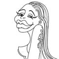 Stylish woman portrait with long hair and botox lips. Vector hand drawn caricature line style illustration of glamour makeup young