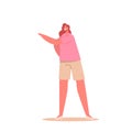 Stylish Woman Wearing Fashion Outfits Pink T-shirt and Beige Shorts Gesturing with Hand. Young Red Head Female Character Royalty Free Stock Photo