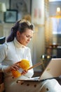 Stylish woman with yarn learn how to knit Royalty Free Stock Photo