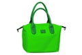 Stylish women\'s handbag. A fashionable female green luxury handbag with green leather handles isolated on white. Fashionable Royalty Free Stock Photo