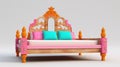 Stylish Wood And Pink Fabric Bed With Zbrush-inspired Design