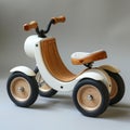 Stylish Wooden Children's Tricycle on a Neutral Background. Generative ai
