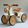 Stylish Wooden Children's Tricycle on a Neutral Background. Generative ai Royalty Free Stock Photo
