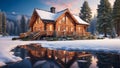 Stylish wooden house in the middle of a pine forest.